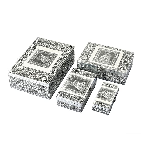 Brand New - Set of 4 - Handcrafted Cat Embossed Vintage Storage Box