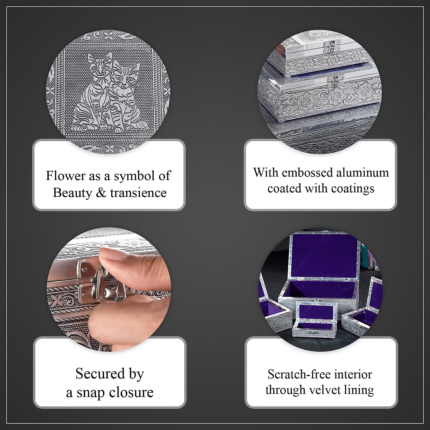 Brand New - Set of 4 - Handcrafted Cat Embossed Vintage Storage Box