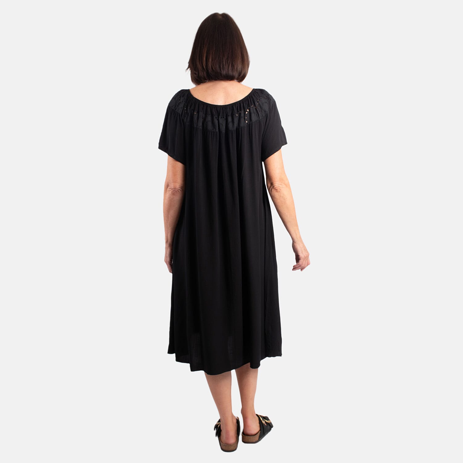 Pure and Nature 100% Viscose Woven Tie Front Midi Dress (One Size, 8-16) - Black