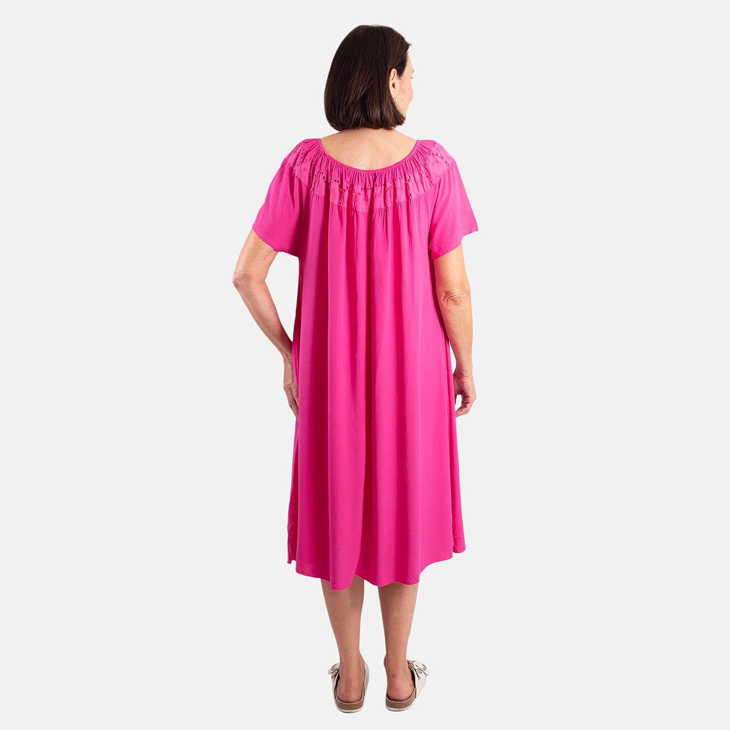 Pure and Nature 100% Viscose Woven Tie Front Midi Dress (One Size, 8-16) - Fuchsia