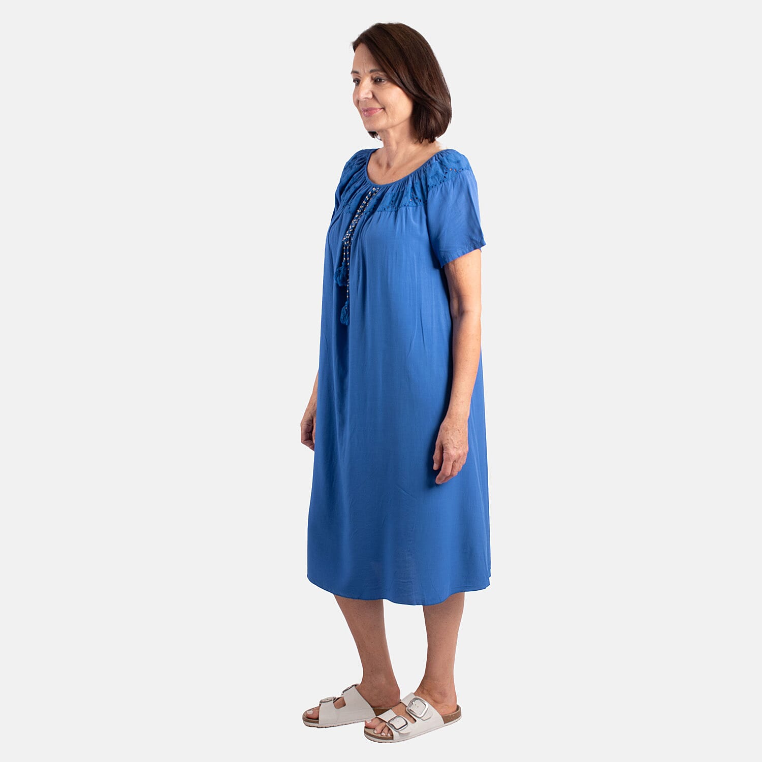 Pure and Nature 100% Viscose Woven Tie Front Midi Dress (One Size, 8-16) - Royal Blue