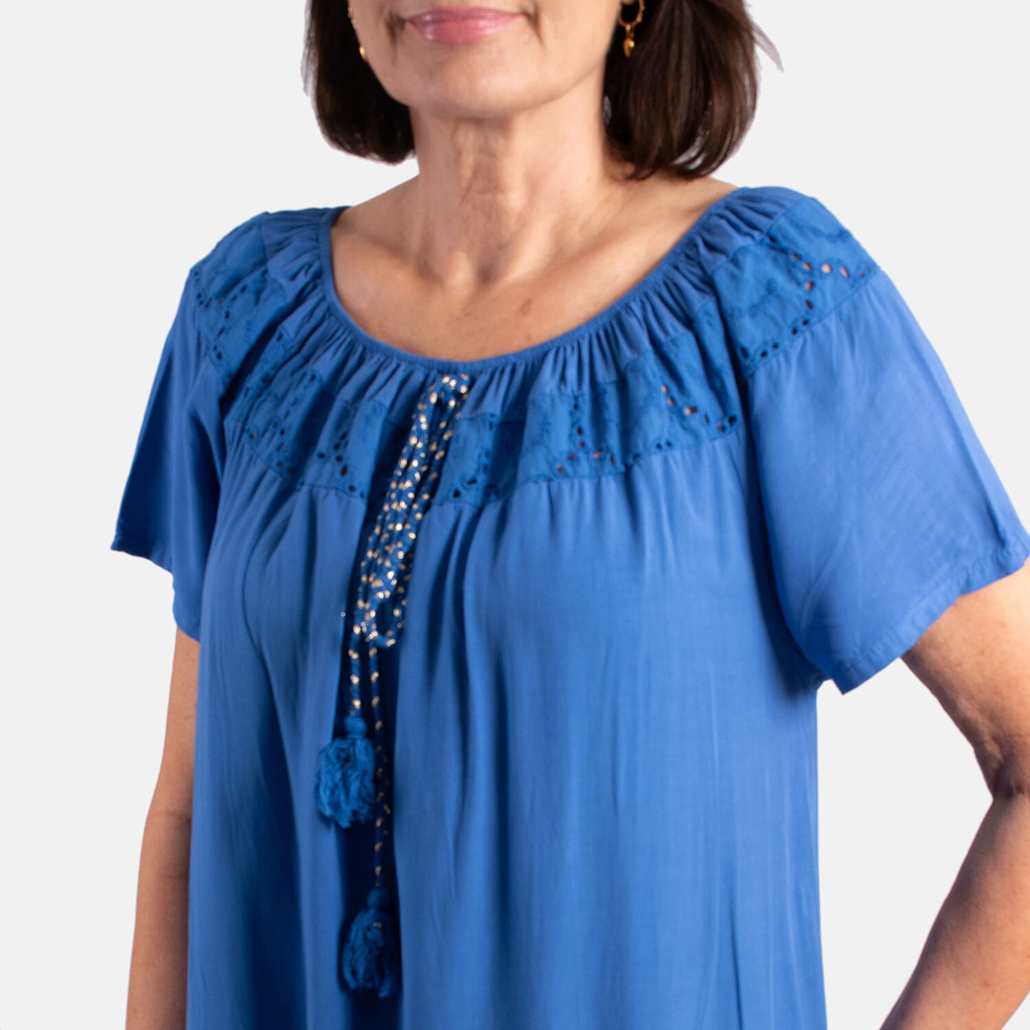 Pure and Nature 100% Viscose Woven Tie Front Midi Dress (One Size, 8-16) - Royal Blue