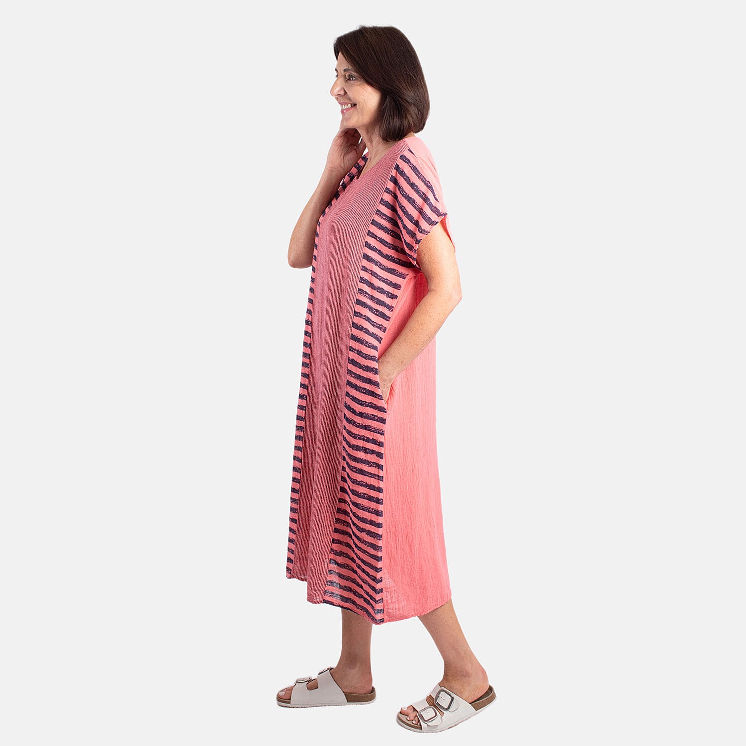 Pure and Natural 100% Cotton Woven Dress (One Size, 8-16) - Peach