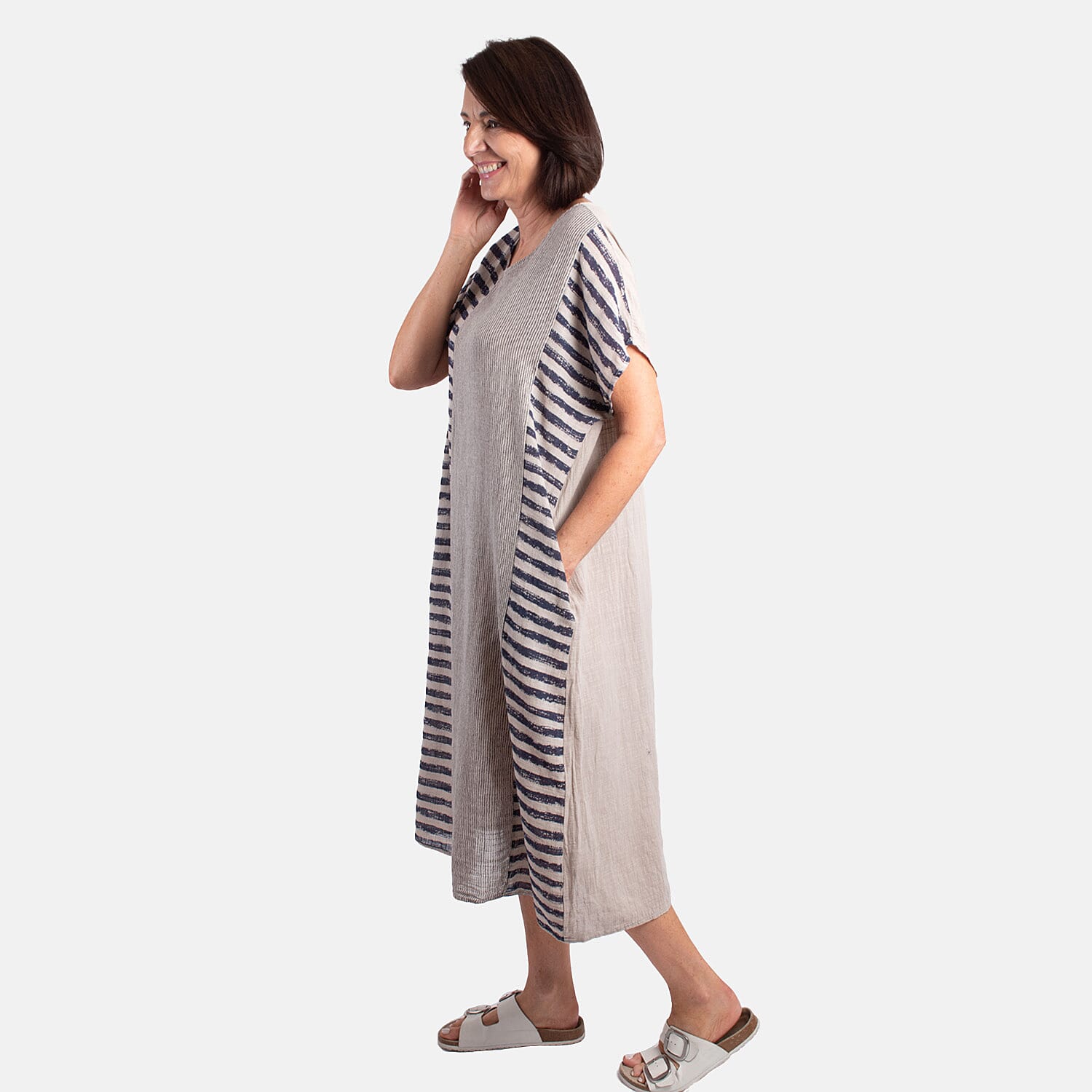 Pure and Natural 100% Cotton Woven Dress (One Size, 8-16) - Green