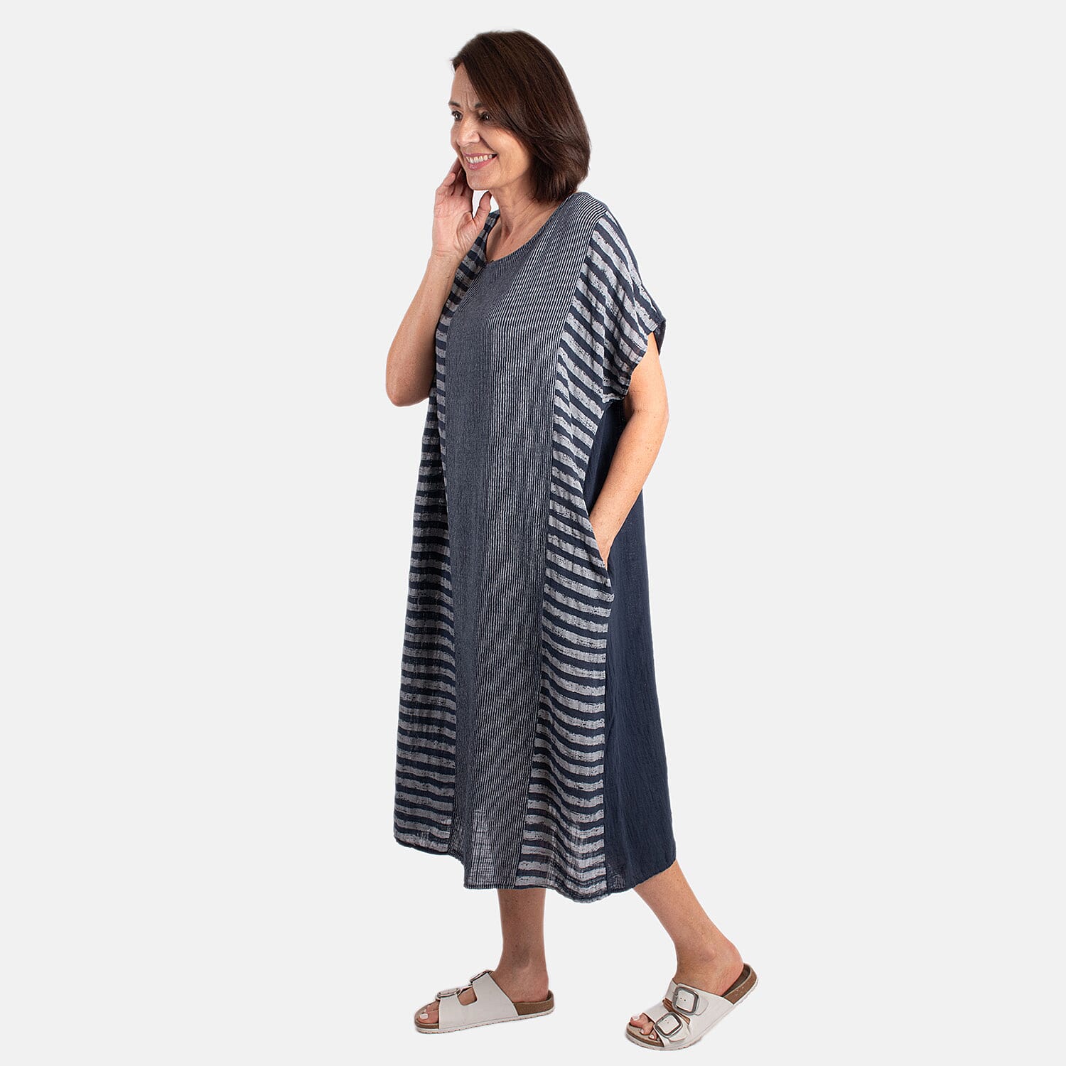 Pure and Natural 100% Cotton Woven Dress (One Size, 8-16) - Black