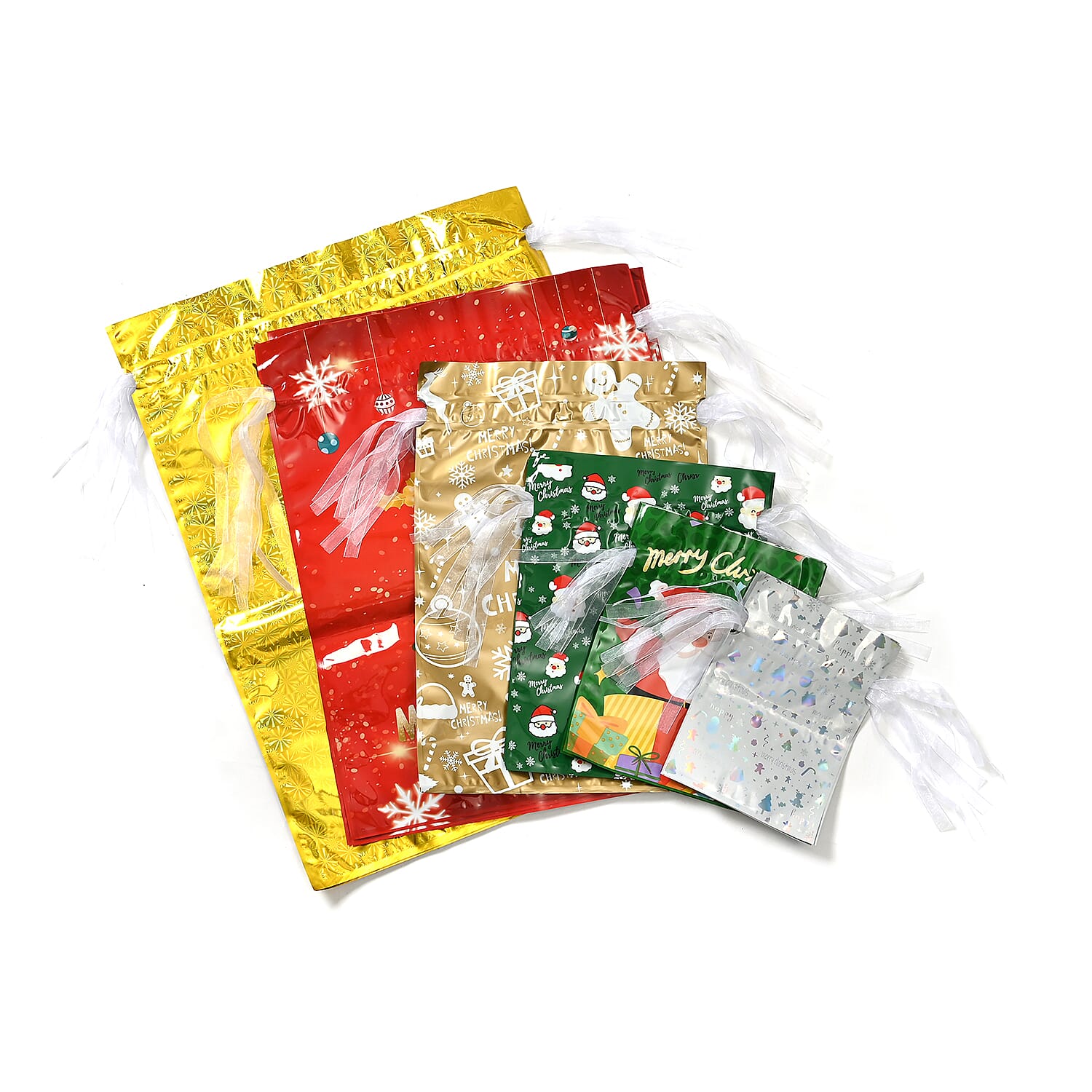 Set of 30  Aluminum Foil Christmas Gift Bags - Multi Color