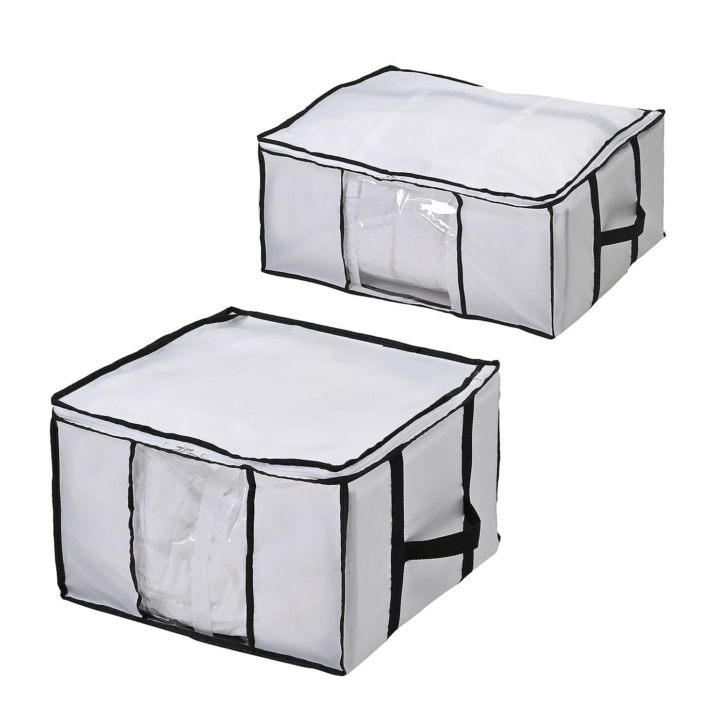 Home Essentials -Set of 2 - Multipurpose Cubic Space Saver Large Storage Box (Size 40x42x25 cm) and (65x50x27)- Black & White