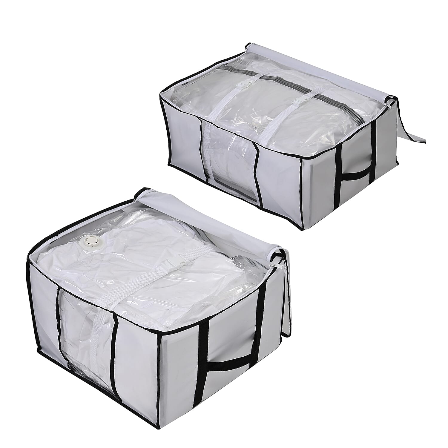 Set of 2 Vacuum Storage Tote Bags (Size 42x40x25 cm) - White & Black