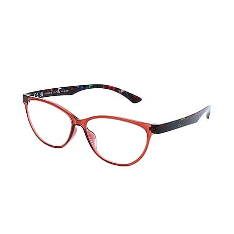 SWISS MADE Blue Light Reading Glass with UV 400 Protection- Transparent Red (Power_2)