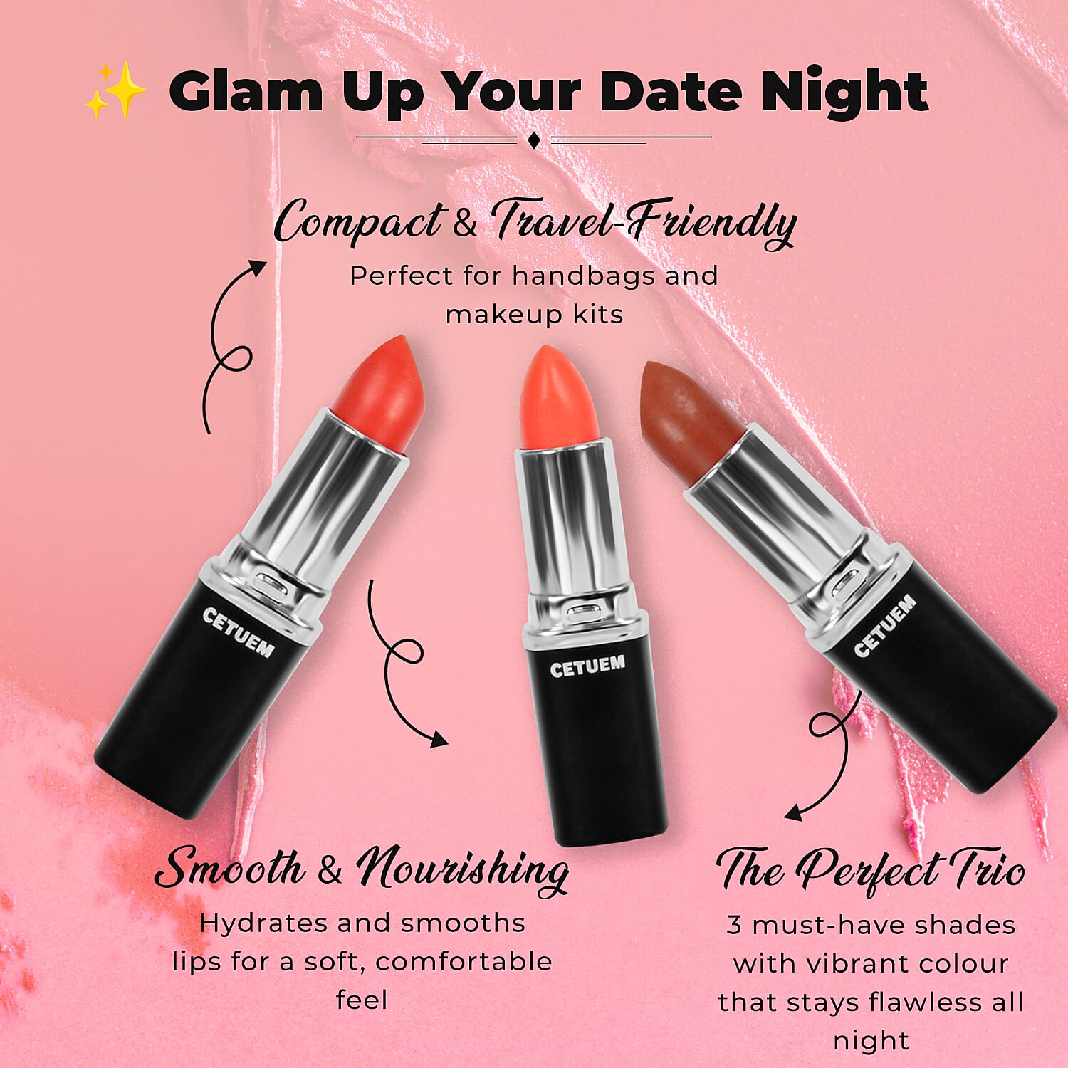 Cetuem Lipstick Trio Bundle Corals (Incl.Shade No. 48,78,88)