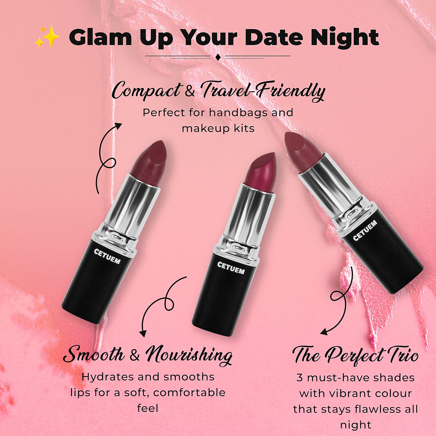 Cetuem Lipstick Trio Bundle Plums (Incl. Shade No. 43,50,102)