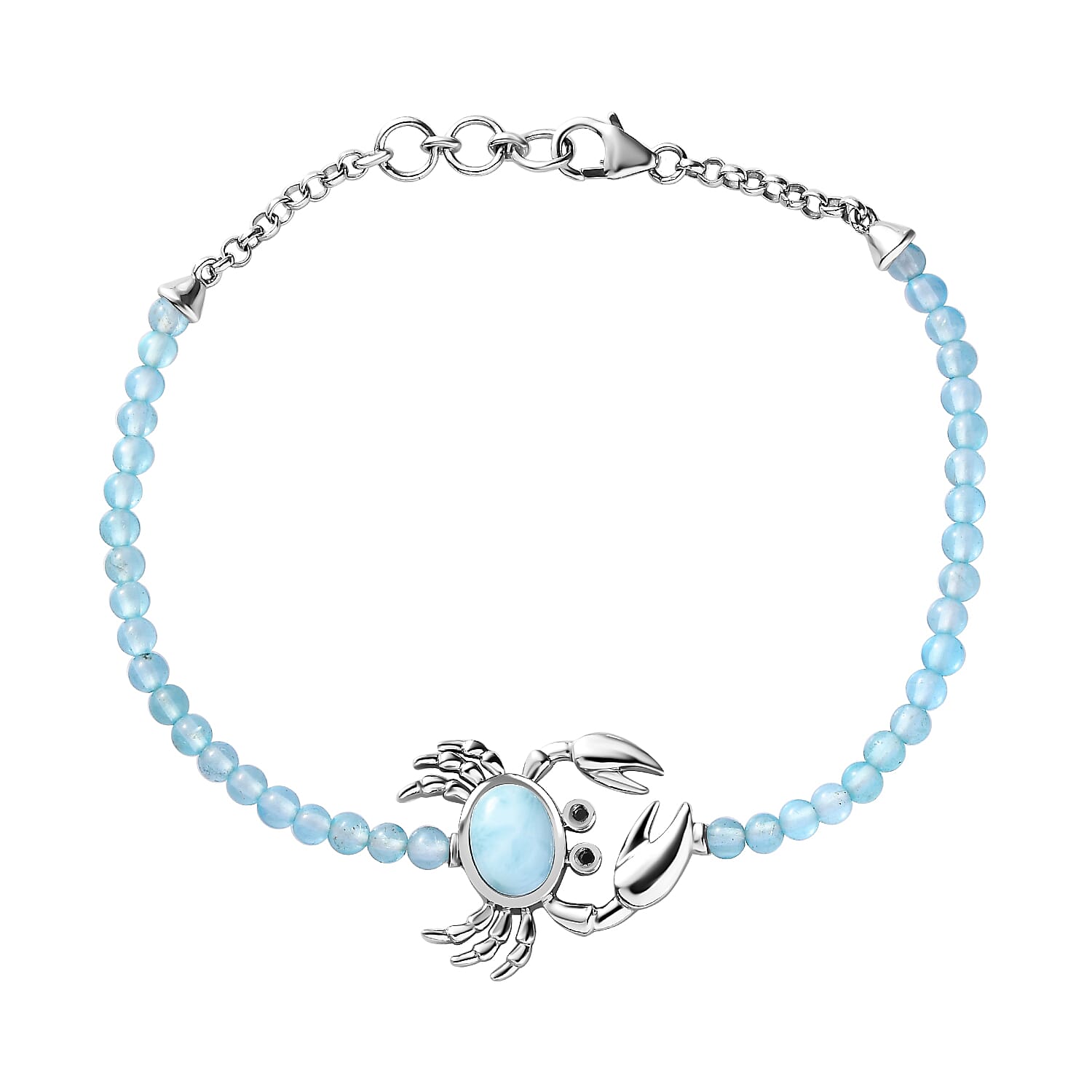 GP Sealife Collection - Larimar, Paraiba Apatite & Boi Ploi Black Spinel Bracelet (Size - 7.5) in Rhodium Overlay Sterling Silver 11.06 Ct