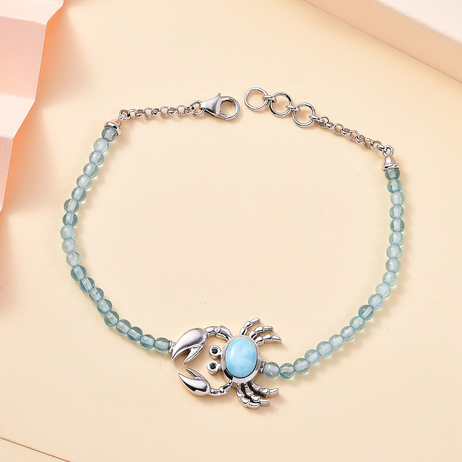 GP Sealife Collection - Larimar, Paraiba Apatite & Boi Ploi Black Spinel Bracelet (Size - 7.5) in Rhodium Overlay Sterling Silver 11.06 Ct