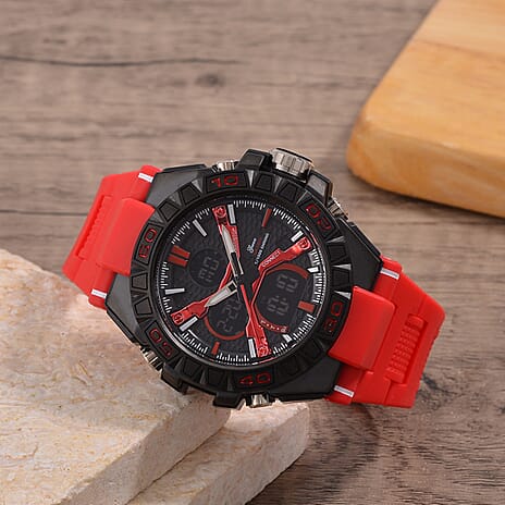 GENOA Japanese Movement Mens Watch in Stainless Steel - Red