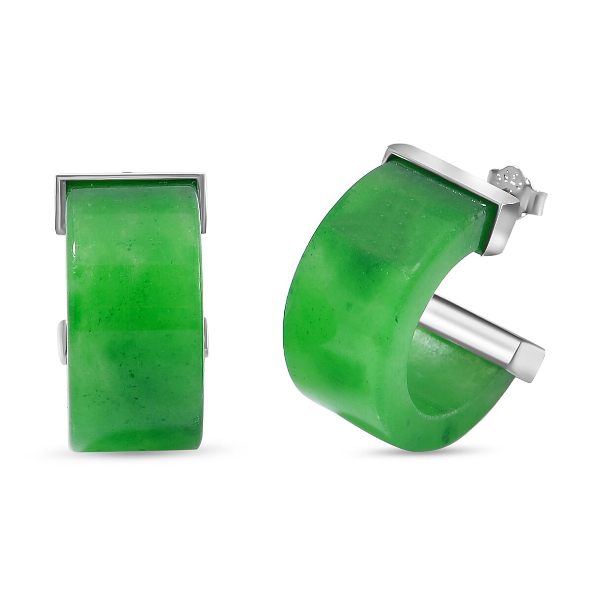 Green Jade Earring in rhodium Sterling Silver 42.00 ct 42.000 Ct.