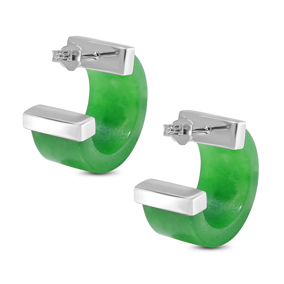 Green Jade Earring in rhodium Sterling Silver 42.00 ct 42.000 Ct.