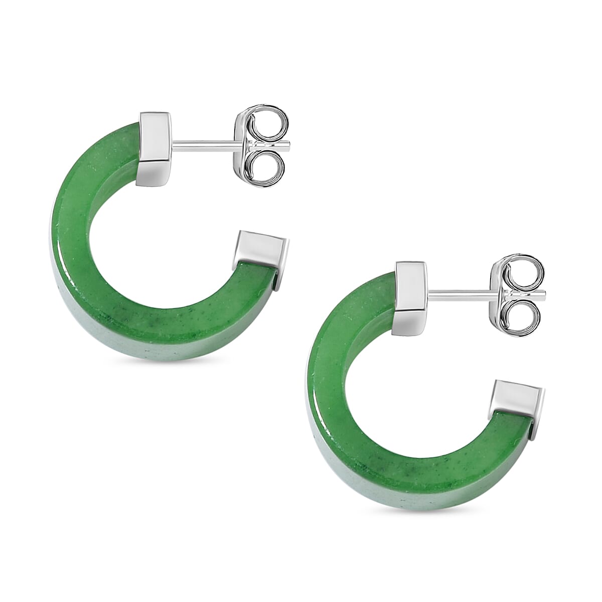 Green Jade Earring in rhodium Sterling Silver 42.00 ct 42.000 Ct.