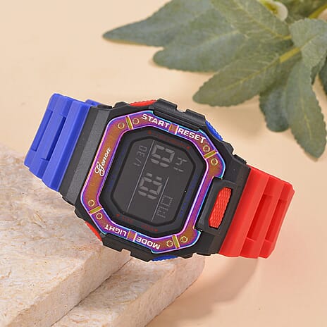 GENOA TIME V2, Electronic Movement Watch Multifunctional LED Dial Displaying Time, Week, Date, Stopwatch, Night Light, & Alarm Clock 5ATM Water-Resistant