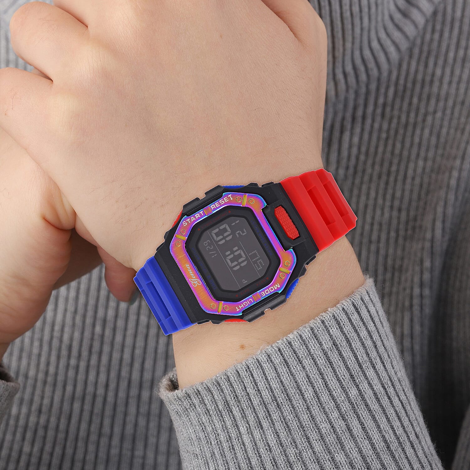 GENOA TIME V2, Electronic Movement Watch Multifunctional LED Dial Displaying Time, Week, Date, Stopwatch, Night Light, & Alarm Clock 5ATM Water-Resistant