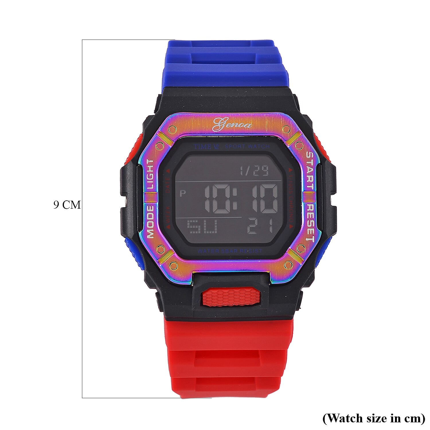 GENOA TIME V2, Electronic Movement Watch Multifunctional LED Dial Displaying Time, Week, Date, Stopwatch, Night Light, & Alarm Clock 5ATM Water-Resistant