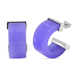 Rare Find - Blue Jade Half-Hoop Earrings in Rhodium Overlay Sterling Silver 42.00 ct