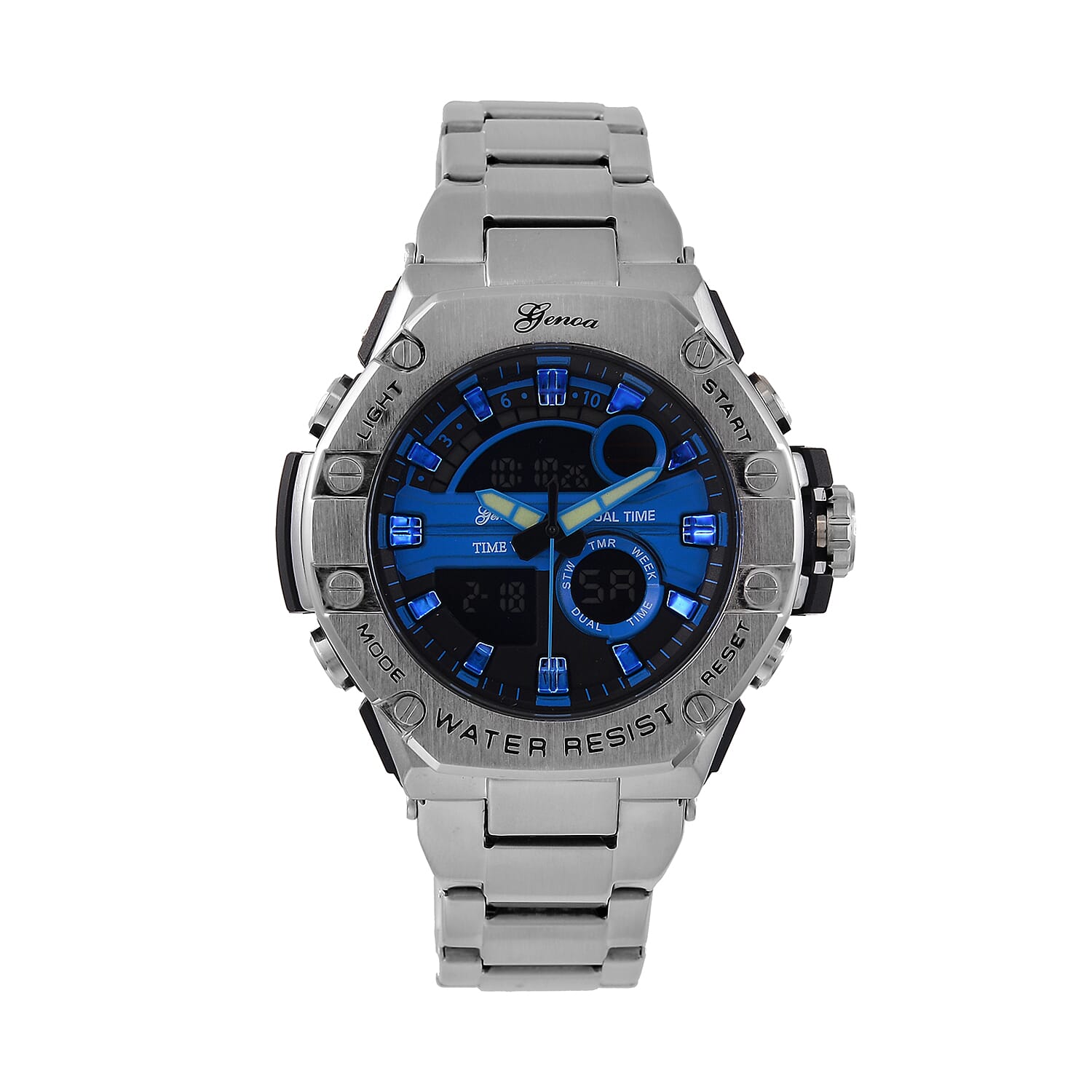 GENOA TIME V2 Japan Movt. 5ATM Water Resistant Blue Dial Mens Watch with Silver Colour Stainless Steel Strap