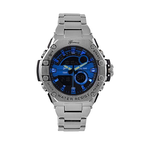 GENOA TIME V2 Japan Movt. 5ATM Water Resistant Blue Dial Mens Watch with Silver Colour Stainless Steel Strap