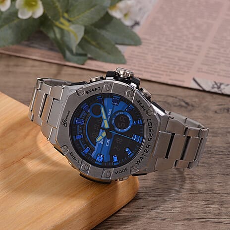 GENOA TIME V2 Japan Movt. 5ATM Water Resistant Blue Dial Mens Watch with Silver Colour Stainless Steel Strap