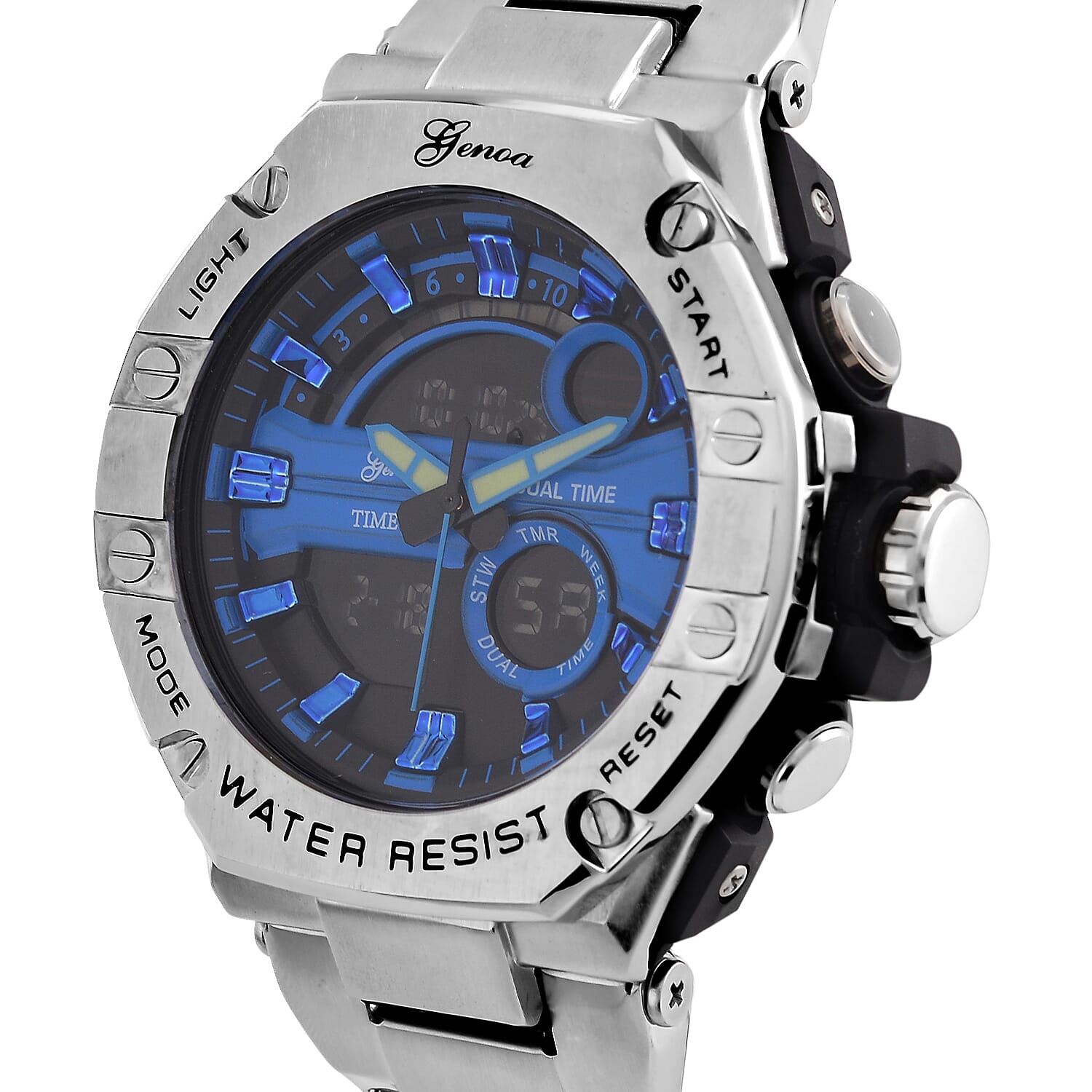 GENOA TIME V2 Japan Movt. 5ATM Water Resistant Blue Dial Mens Watch with Silver Colour Stainless Steel Strap