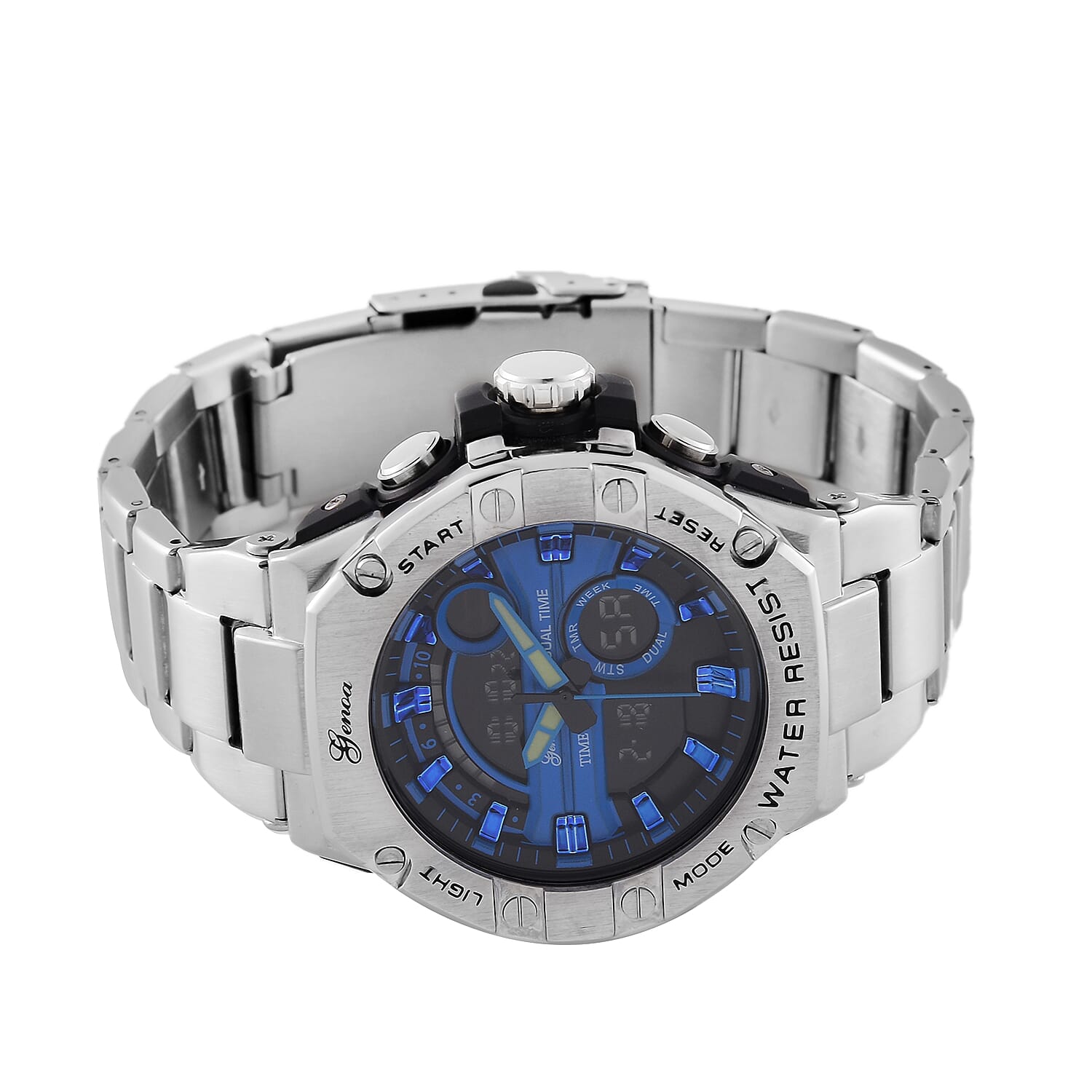 GENOA TIME V2 Japan Movt. 5ATM Water Resistant Blue Dial Mens Watch with Silver Colour Stainless Steel Strap