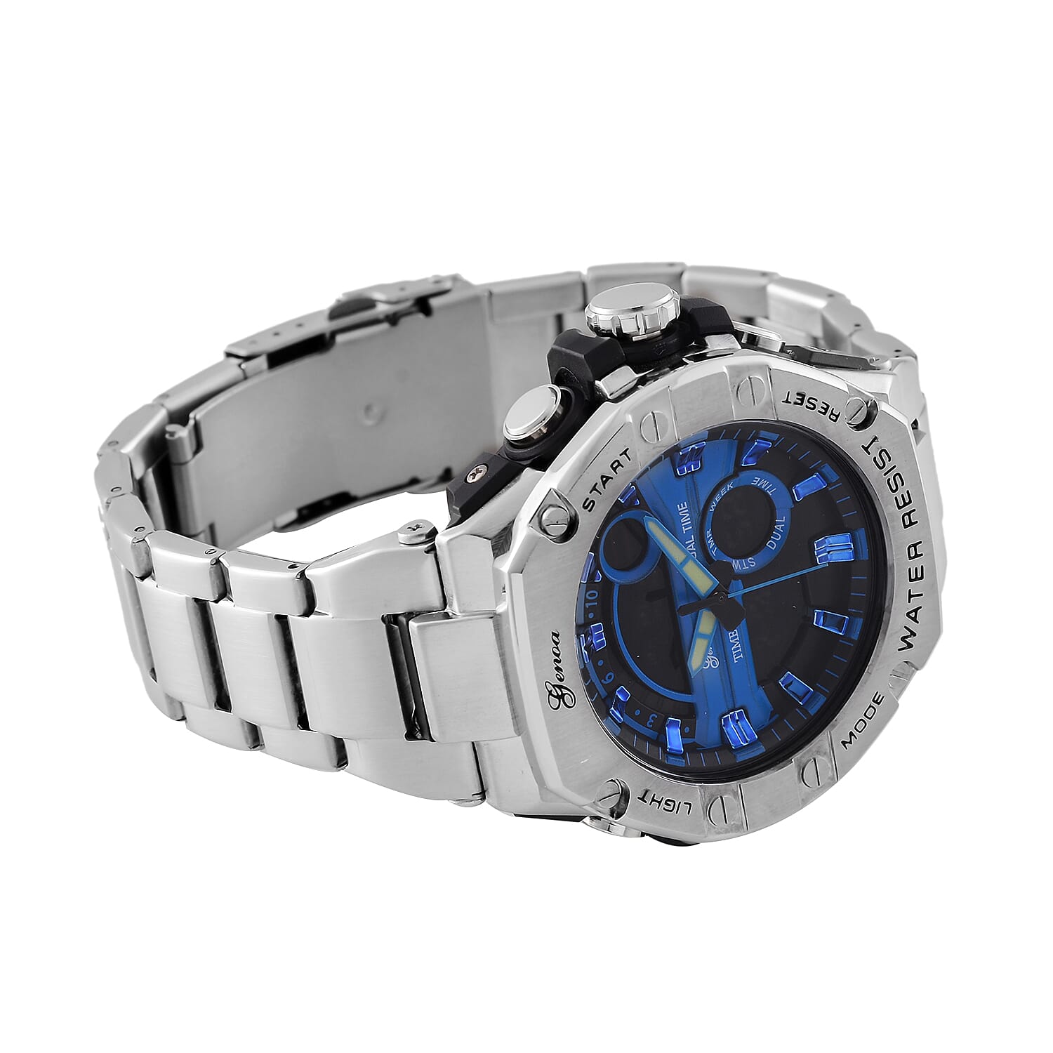 GENOA TIME V2 Japan Movt. 5ATM Water Resistant Blue Dial Mens Watch with Silver Colour Stainless Steel Strap