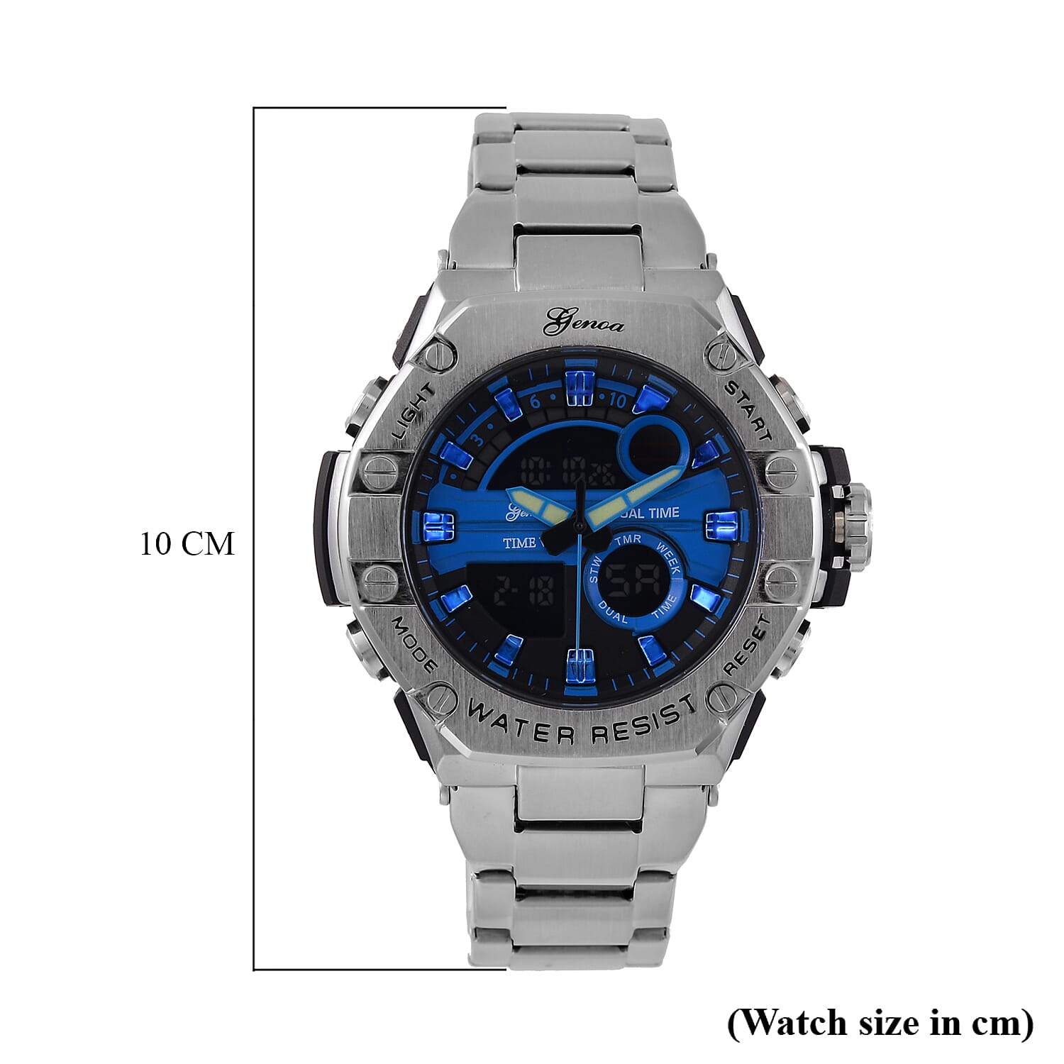 GENOA TIME V2 Japan Movt. 5ATM Water Resistant Blue Dial Mens Watch with Silver Colour Stainless Steel Strap