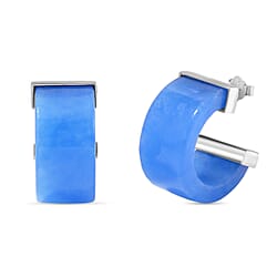 Rare Find - Blue Jade Half-Hoop Earrings in Rhodium Overlay Sterling Silver 42.00 ct