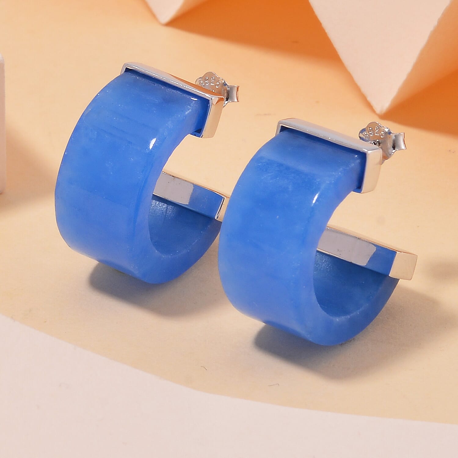 Rare Find - Blue Jade Earring in rhodium Sterling Silver 42.00 ct