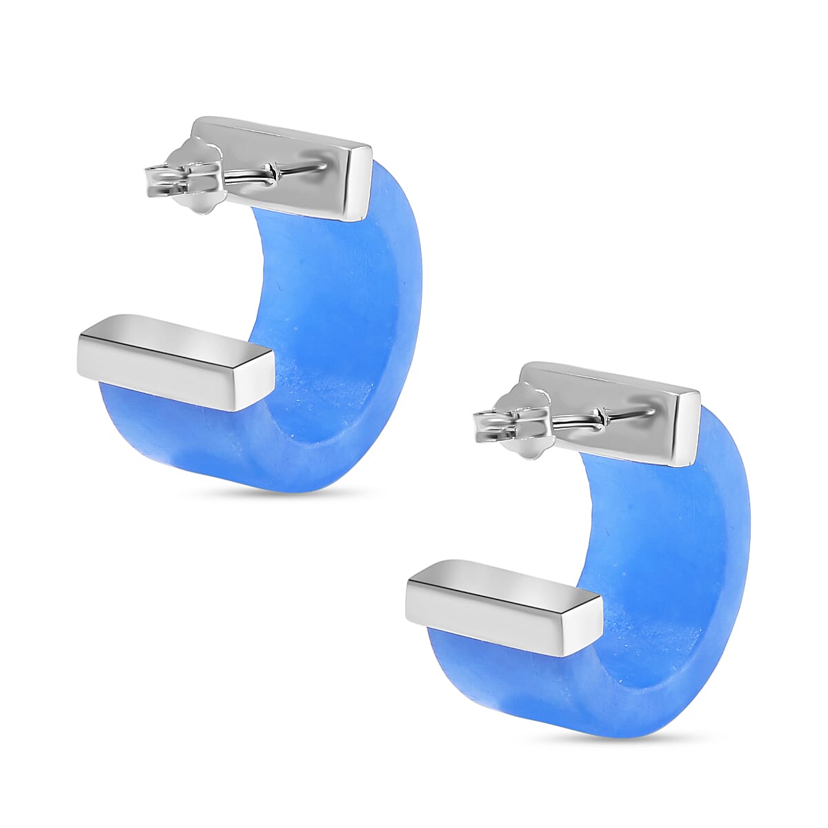 Rare Find - Blue Jade Earring in rhodium Sterling Silver 42.00 ct