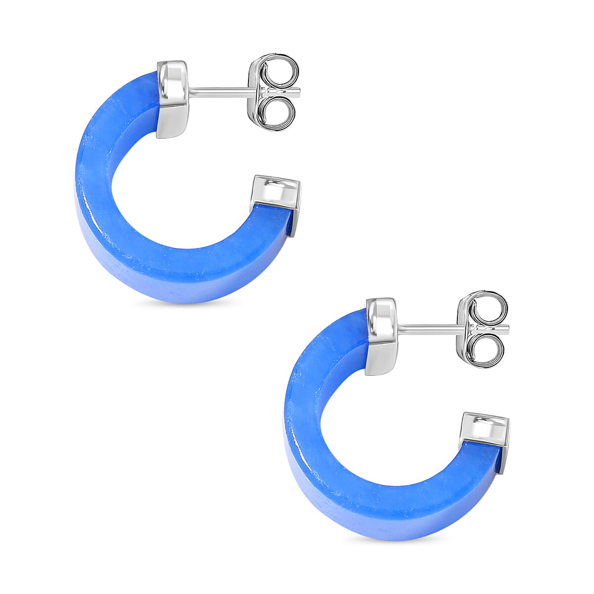 Rare Find - Blue Jade Earring in rhodium Sterling Silver 42.00 ct