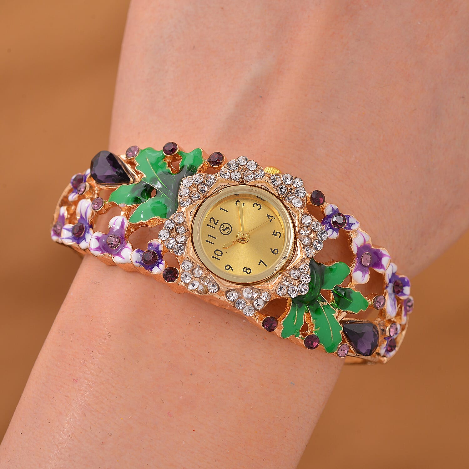 Strada Multi Colour Enameled Crystal Watch - Purple