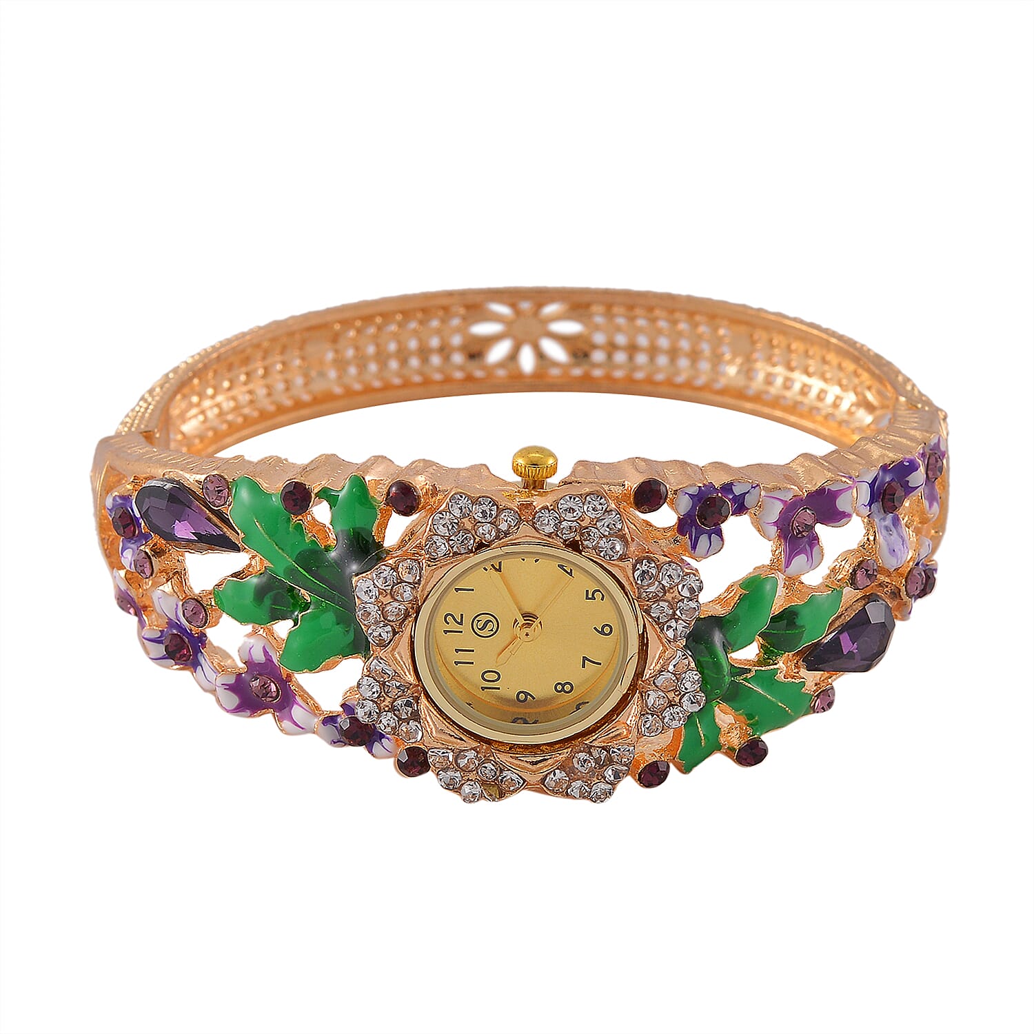 Strada Multi Colour Enameled Crystal Watch - Purple