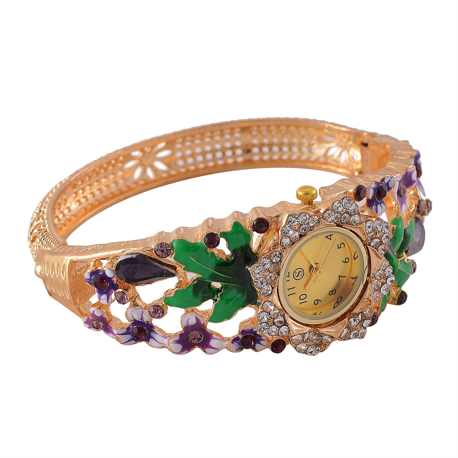 Strada Multi Colour Enameled Crystal Watch - Purple