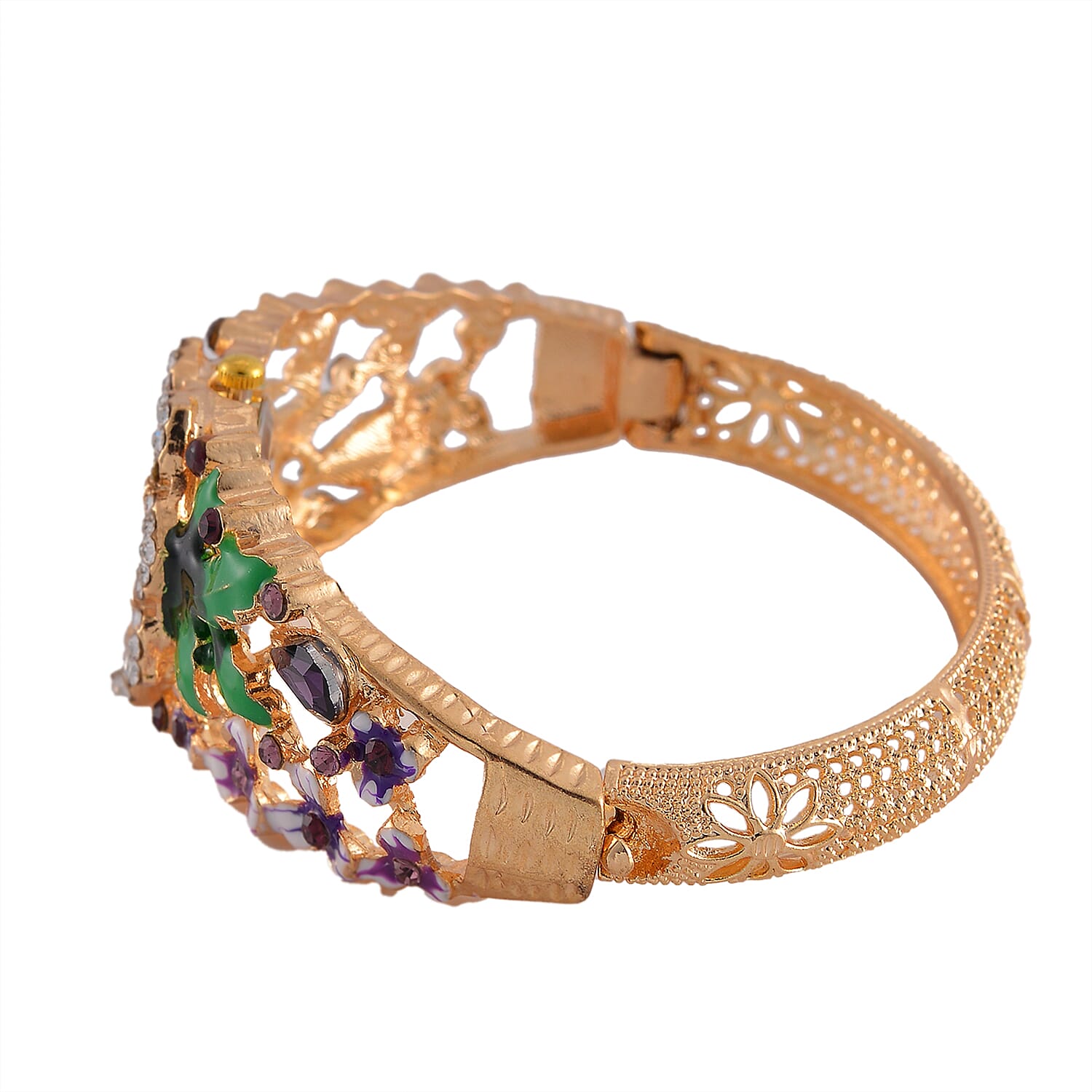 Strada Multi Colour Enameled Crystal Watch - Purple