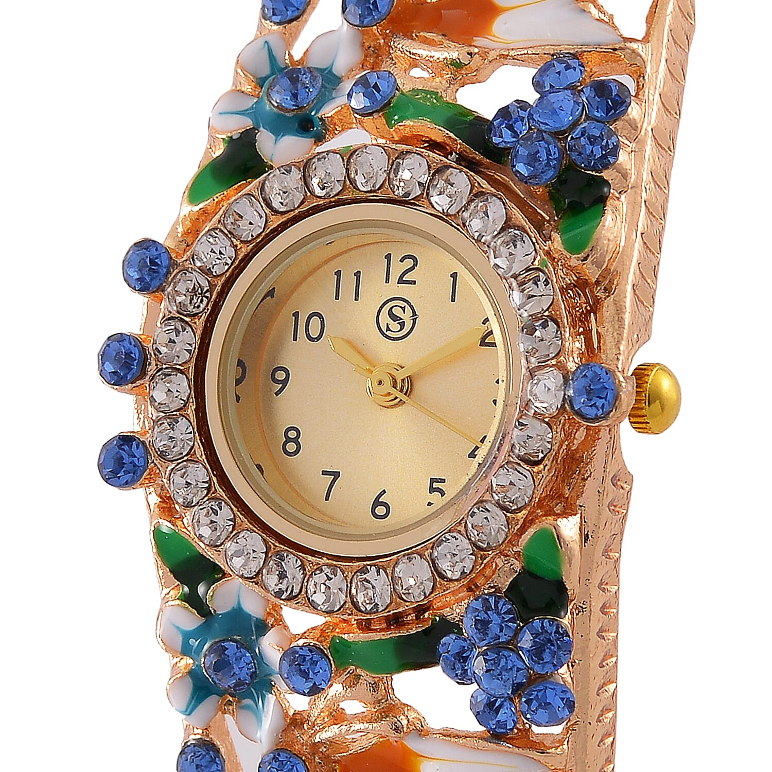 Multi Colour Crystal & Enamelled Bangle Watch With Gift Box