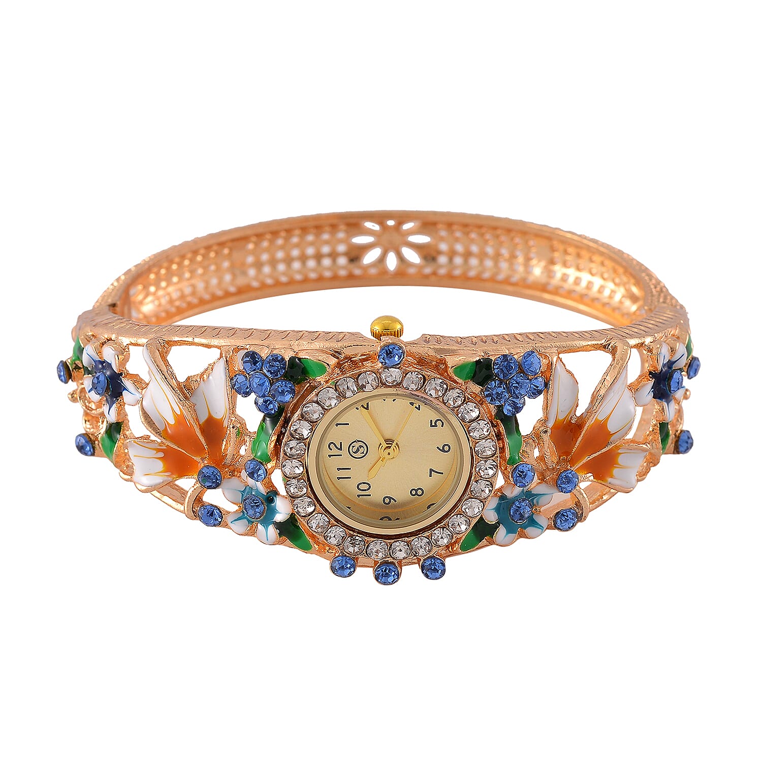 Multi Colour Crystal & Enamelled Bangle Watch With Gift Box