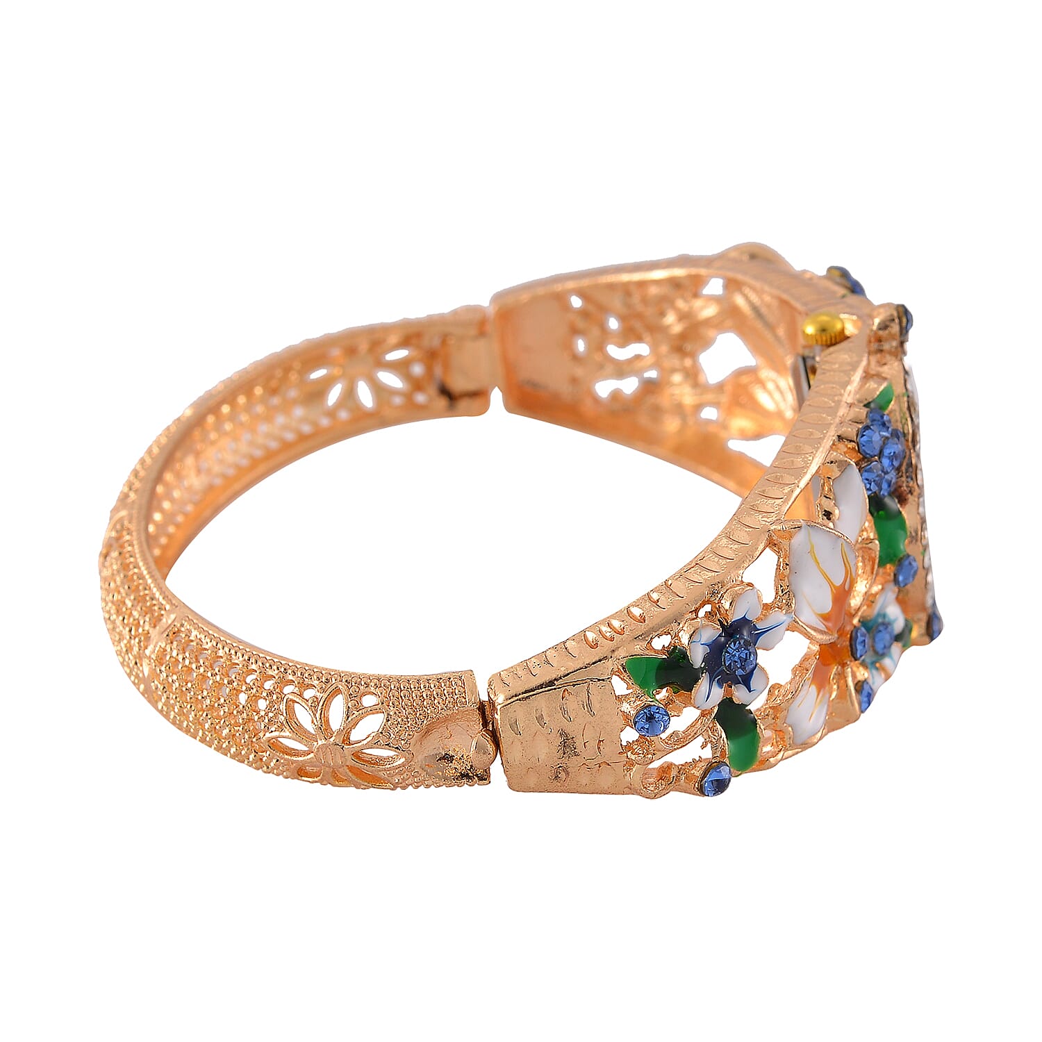 Multi Colour Crystal & Enamelled Bangle Watch With Gift Box