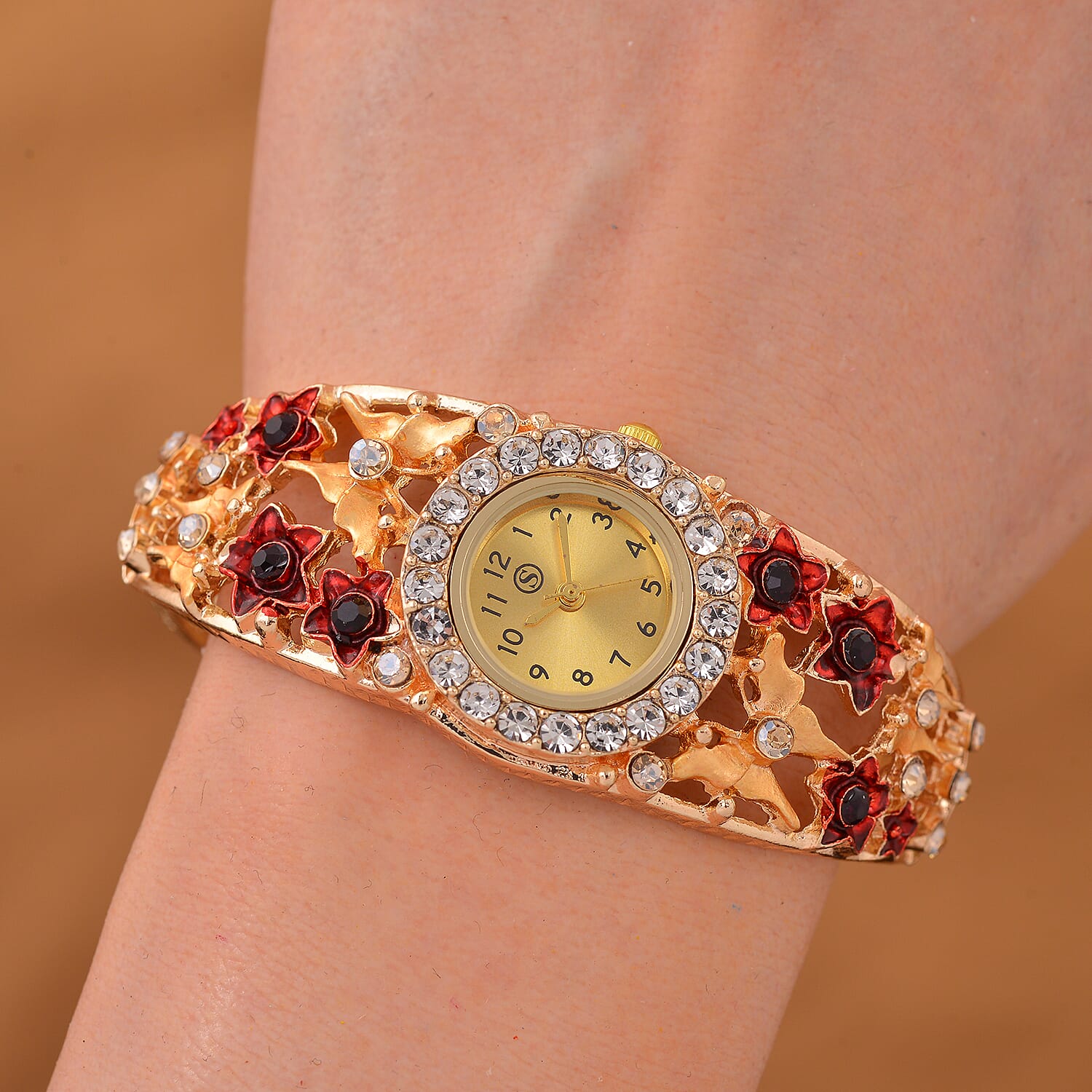 Multi Colour Crystal & Enamelled Bangle Watch With Gift Box