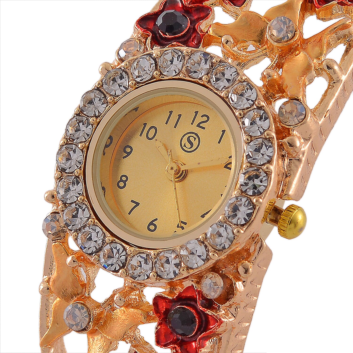 Multi Colour Crystal & Enamelled Bangle Watch With Gift Box