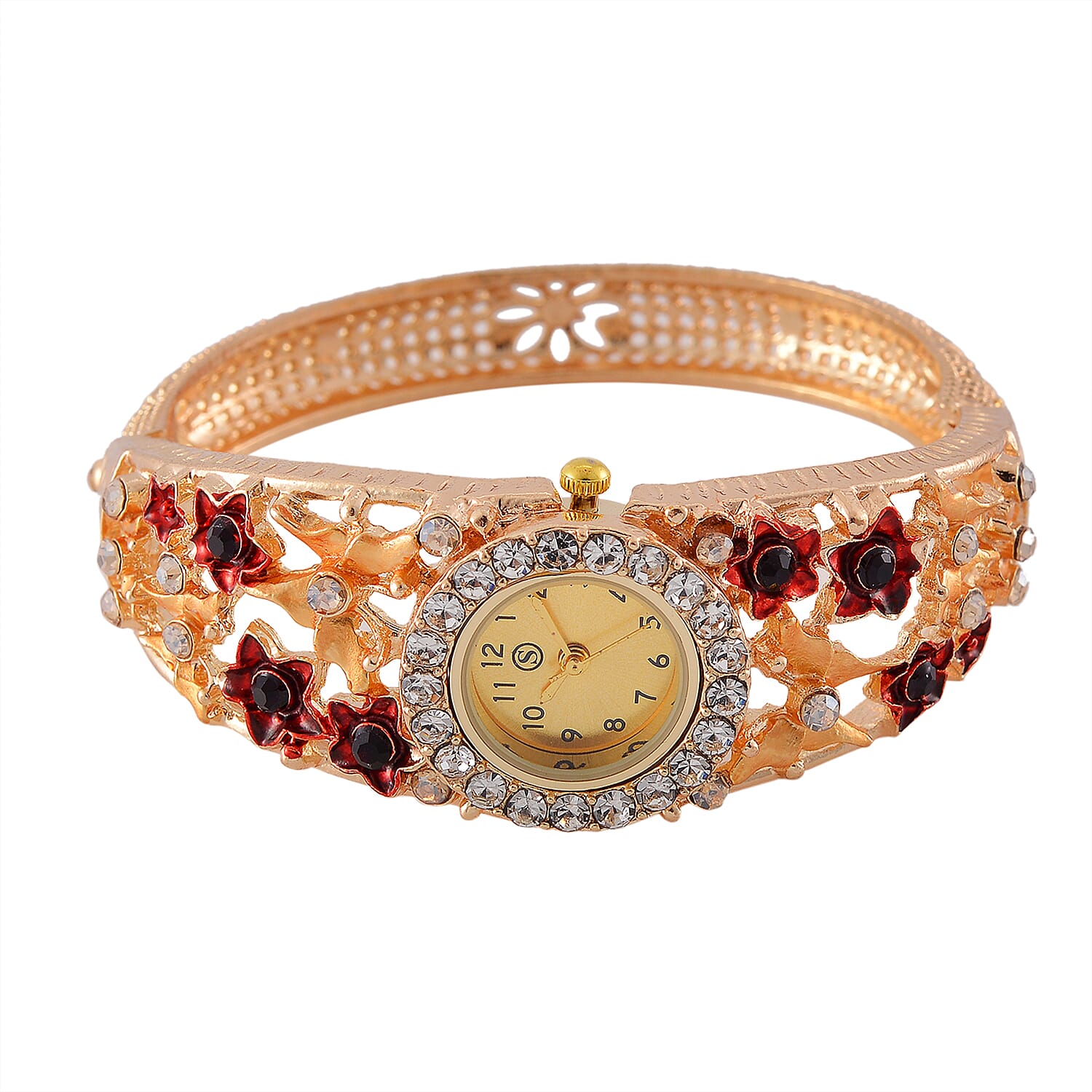 Multi Colour Crystal & Enamelled Bangle Watch With Gift Box