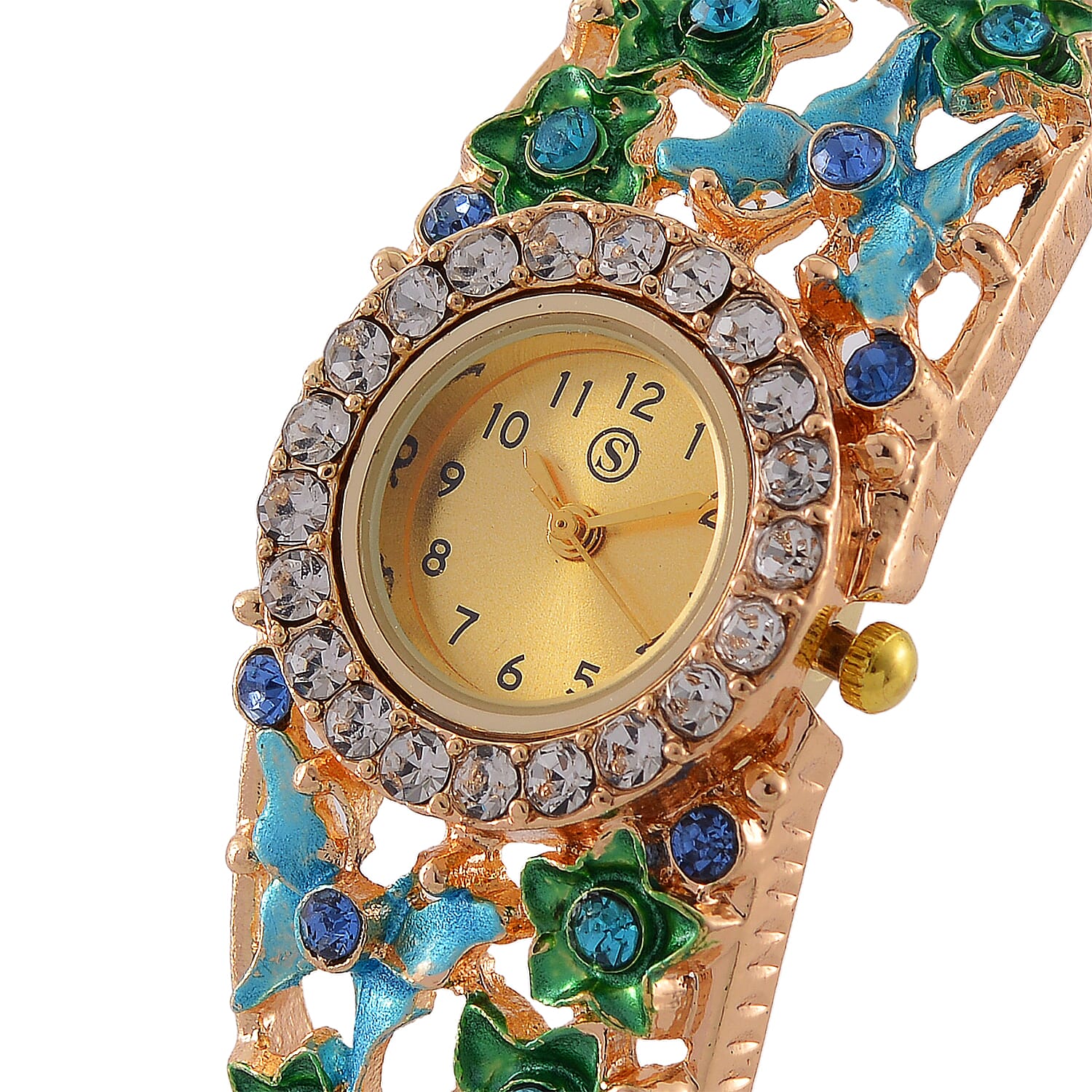 Multi Colour Crystal & Enamelled Bangle Watch With Gift Box