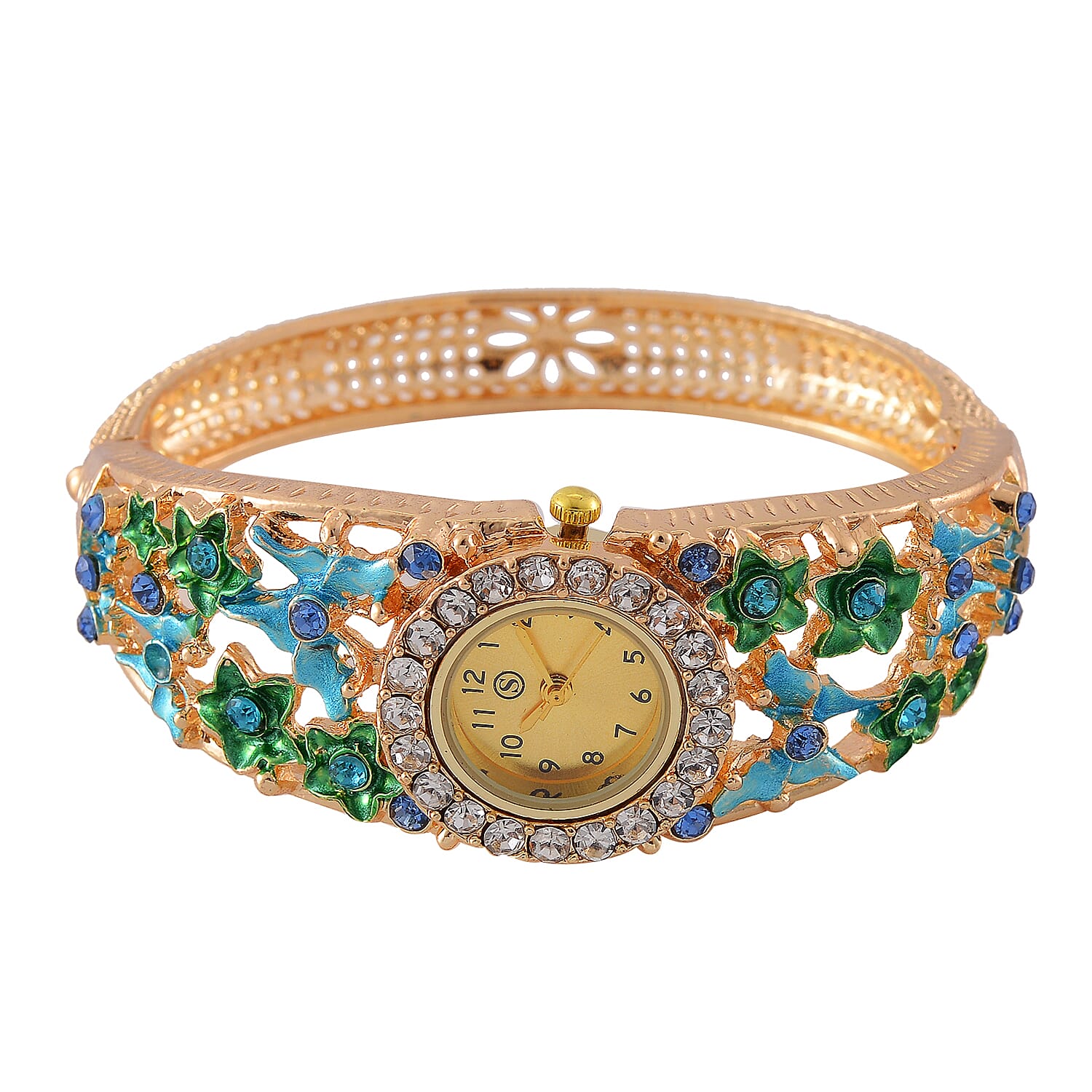 Multi Colour Crystal & Enamelled Bangle Watch With Gift Box
