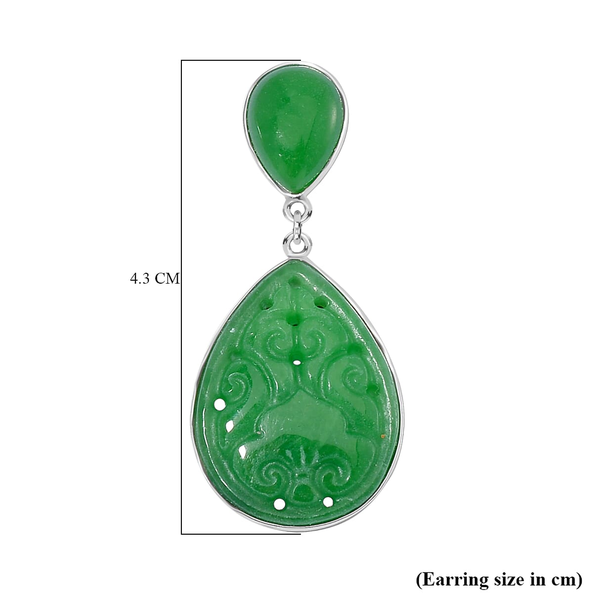 Green Carved Jade Earring in Rhodium Sterling Silver 30.000  Ct.