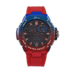 GENOA TIME V2 Japanese Movt. 5ATM Water Resistant Black Dial Men's Watch with Red & Blue Tone TPU Strap